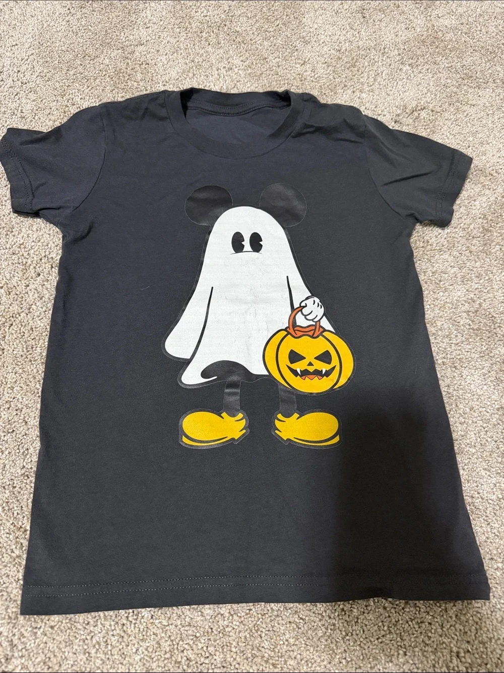 Kids Disney Black Halloween Ghost Costume Tee with Yellow Pumpkin